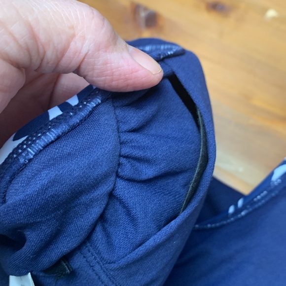 One piece swimsuit w front tie, dark blue and white - Picture 8 of 9